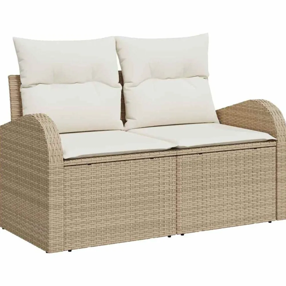 vidaXL Conjunto de sofá de jardín 8 pcs Beige Rattan de Poliéster beige y crema