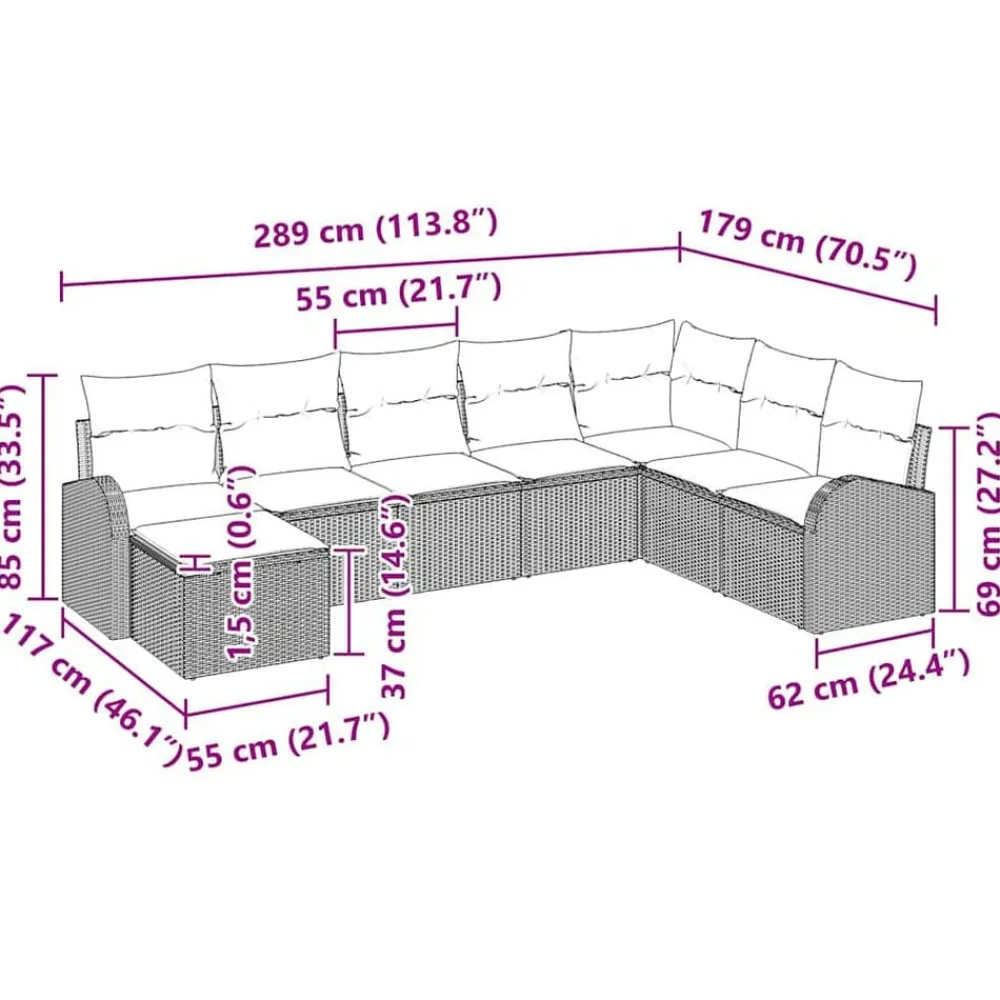 vidaXL Conjunto de sofá de jardín 8 pcs Beige Rattan de Poliéster beige y crema
