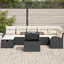 vidaXL Conjunto de sofá de jardín con cojín 8 pcs Poliratán Negro Sale