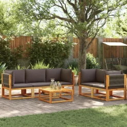 vidaXL Muebles De Jardín-Conjunto de sofá de jardín de 6 piezas con cojines de madera de acacia y cuerda