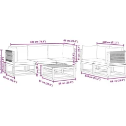 vidaXL Muebles De Jardín-Conjunto de sofá de jardín de 6 piezas con cojines de madera de acacia y cuerda
