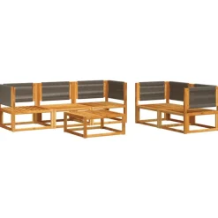 vidaXL Muebles De Jardín-Conjunto de sofá de jardín de 6 piezas con cojines de madera de acacia y cuerda