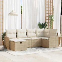 vidaXL Muebles De Jardín-Conjunto de sofá de jardín con cojín 6 pcs Poliratán