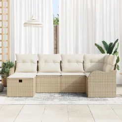 vidaXL Muebles De Jardín-Conjunto de sofá de jardín con cojín 6 pcs Poliratán