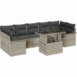 vidaXL Conjunto de sofá de jardín 8 pcs ratán sintético Gris claro Discount