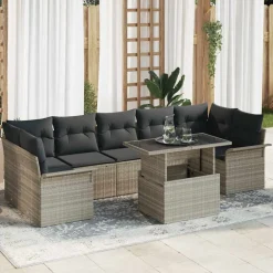 vidaXL Conjunto de sofá de jardín 8 pcs ratán sintético Gris claro Discount