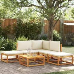 vidaXL Conjunto de sofá de jardín de 6 piezas con cojines de madera de acacia y ratán Negro y crema Online