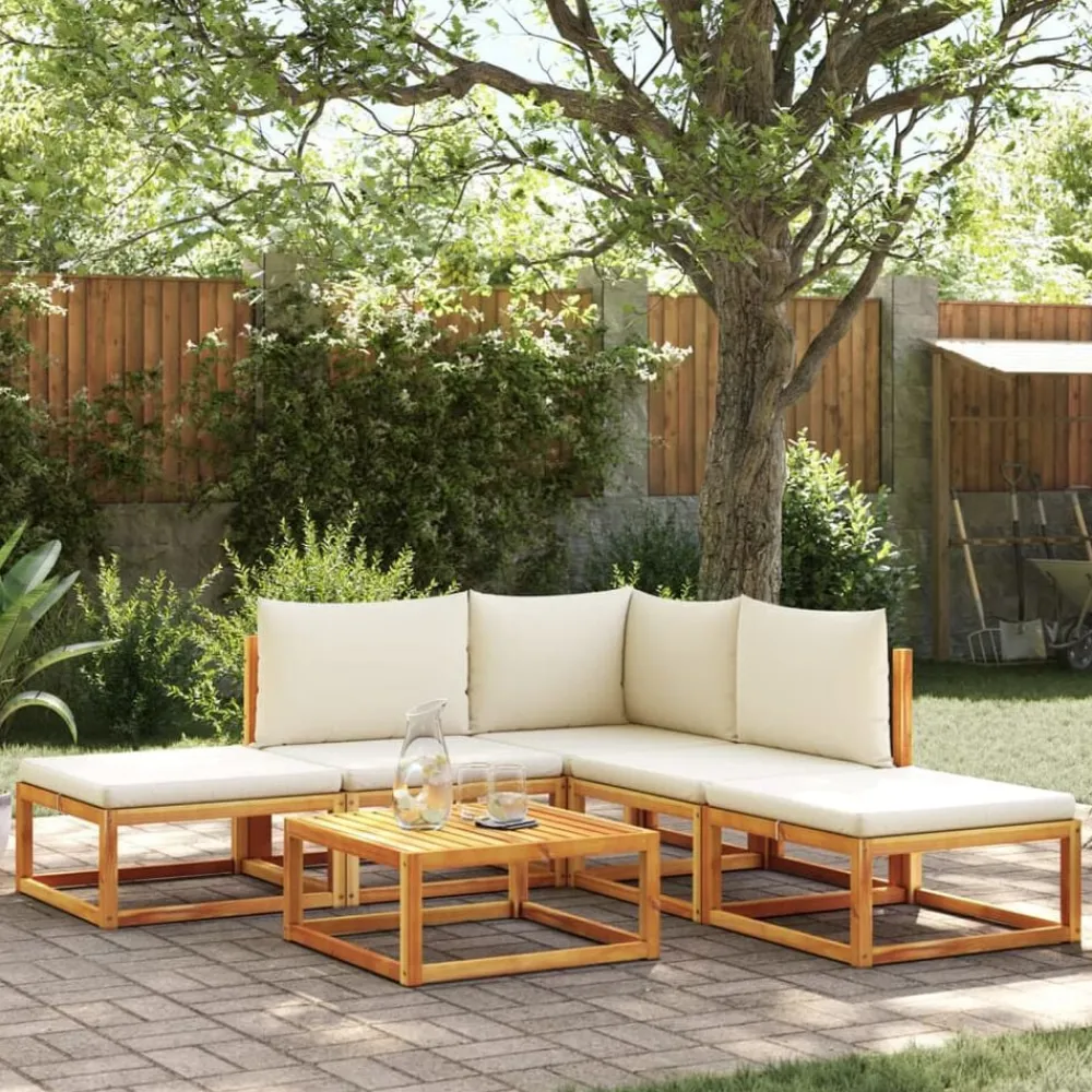vidaXL Conjunto de sofá de jardín de 6 piezas con cojines de madera de acacia y ratán Negro y crema Online