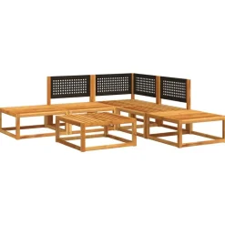 vidaXL Conjunto de sofá de jardín de 6 piezas con cojines de madera de acacia y ratán Negro y crema Online