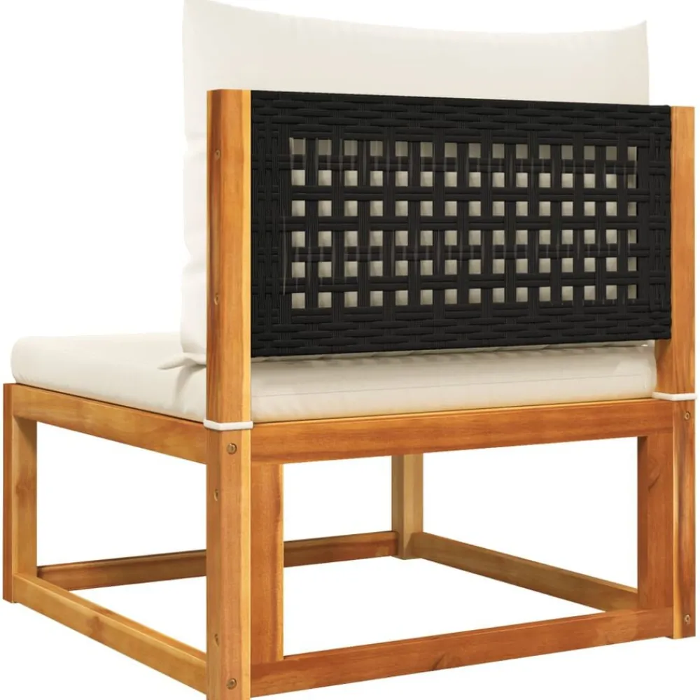vidaXL Conjunto de sofá de jardín de 6 piezas con cojines de madera de acacia y ratán Negro y crema Online