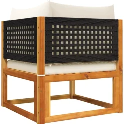 vidaXL Conjunto de sofá de jardín de 6 piezas con cojines de madera de acacia y ratán Negro y crema Online