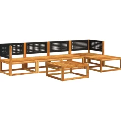 vidaXL Conjunto de sofá de jardín de 6 piezas con cojines de madera de acacia y ratán Negro y crema Hot