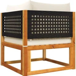 vidaXL Conjunto de sofá de jardín de 6 piezas con cojines de madera de acacia y ratán Negro y crema Hot