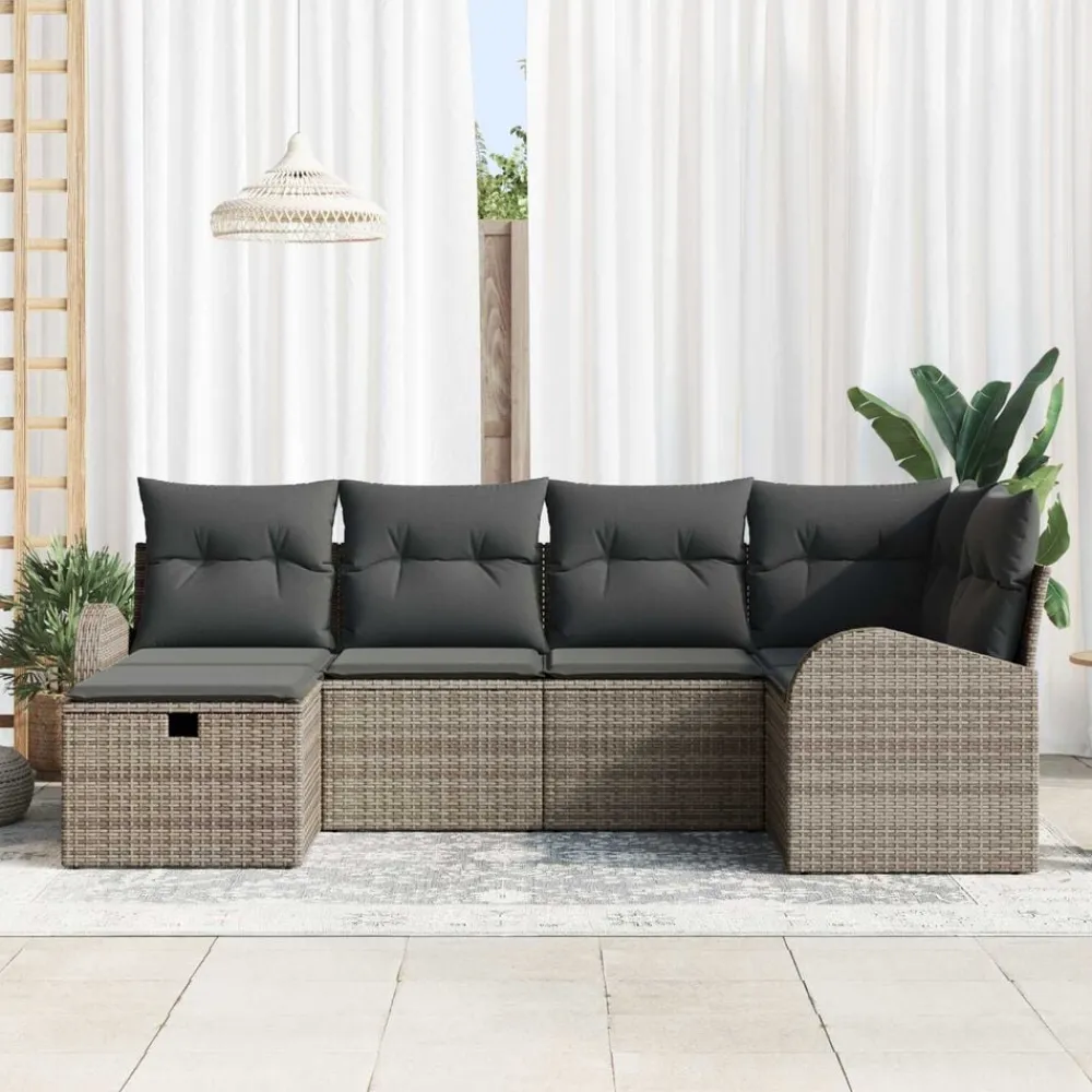 vidaXL Conjunto de sofá de jardín con cojín 6 pcs Poliratán Gris Discount
