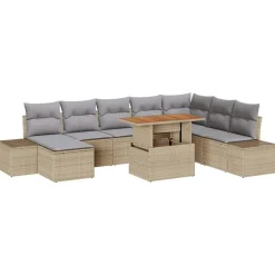 vidaXL Muebles De Jardín-Conjunto de sofá de jardín 9 pcs Beige Poliratán