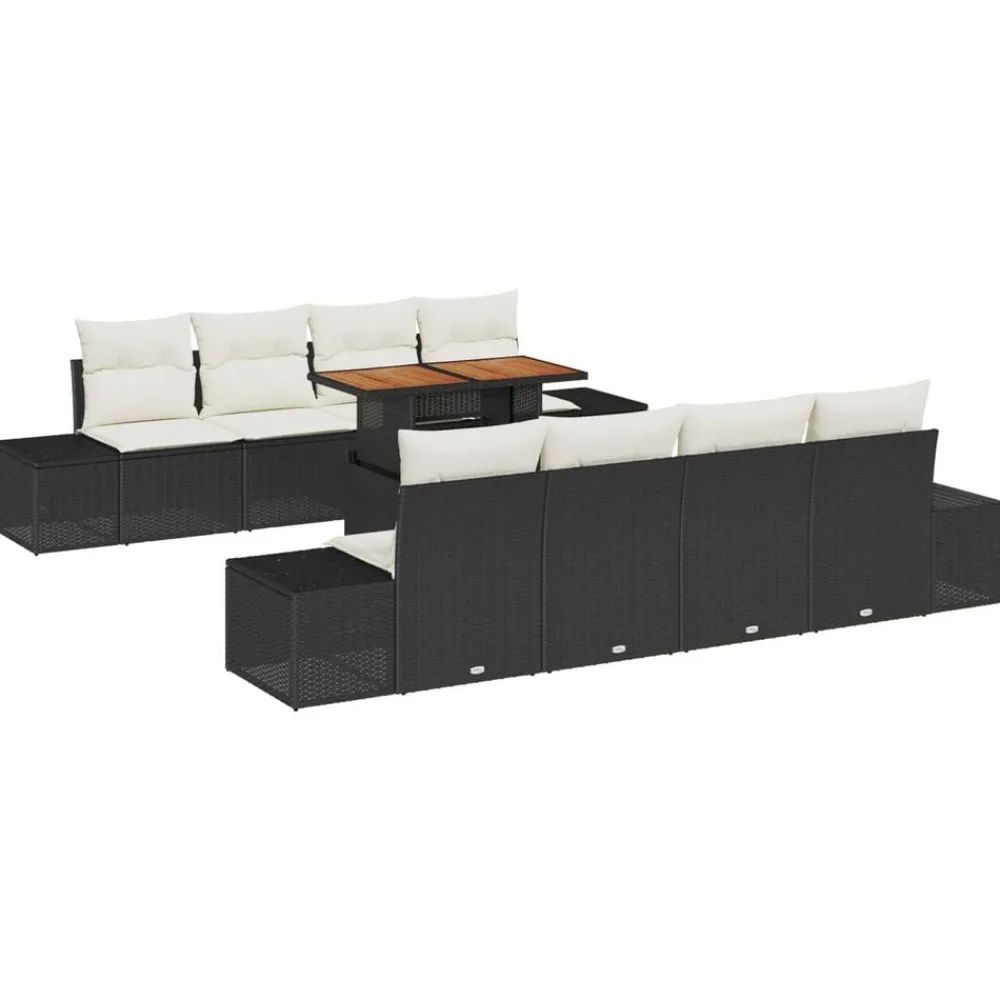 vidaXL Conjunto de sofá de jardín 9 pcs Negro Poliratán Negro y blanco Sale