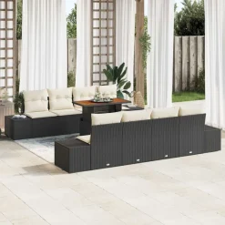 vidaXL Conjunto de sofá de jardín 9 pcs Negro Poliratán Negro y blanco Sale