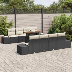 vidaXL Conjunto de sofá de jardín 9 pcs Negro Poliratán Negro y blanco Sale