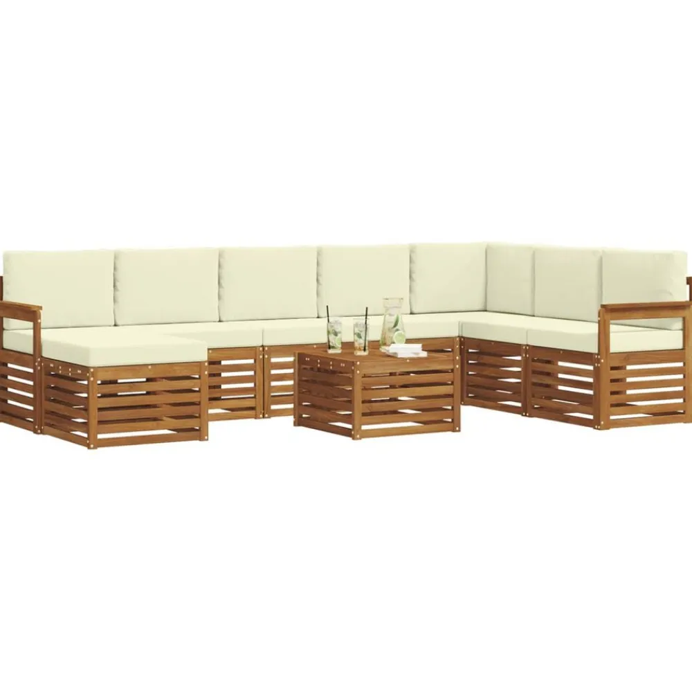 vidaXL Conjunto de Sofá Seccional con cojín 9 pcs Natural y crema Best
