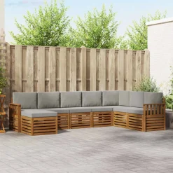 vidaXL Conjuntos De Muebles-Conjunto de Sofá Seccional con cojín 8 pcs Gris Natural y Claro