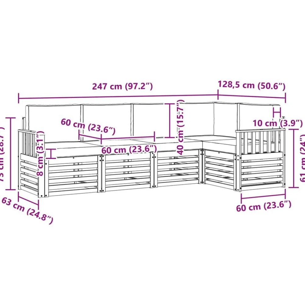 vidaXL Conjuntos De Muebles-Conjunto de Sofá Seccional con cojín 5 pcs