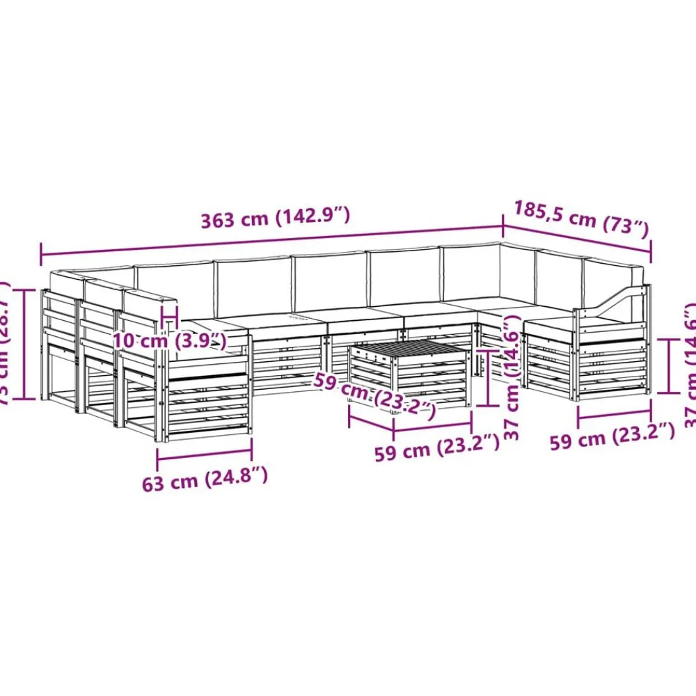 vidaXL Conjuntos De Muebles-Conjunto de Sofá Seccional con cojín 11 pcs