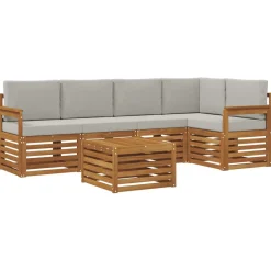 vidaXL Conjuntos De Muebles-Conjunto de Sofá Seccional con cojín 6 pcs Gris Natural y Claro