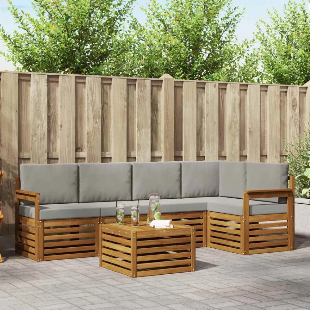 vidaXL Conjuntos De Muebles-Conjunto de Sofá Seccional con cojín 6 pcs Gris Natural y Claro