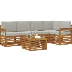 vidaXL Conjuntos De Muebles-Conjunto de Sofá Seccional con cojín 6 pcs Gris Natural y Claro