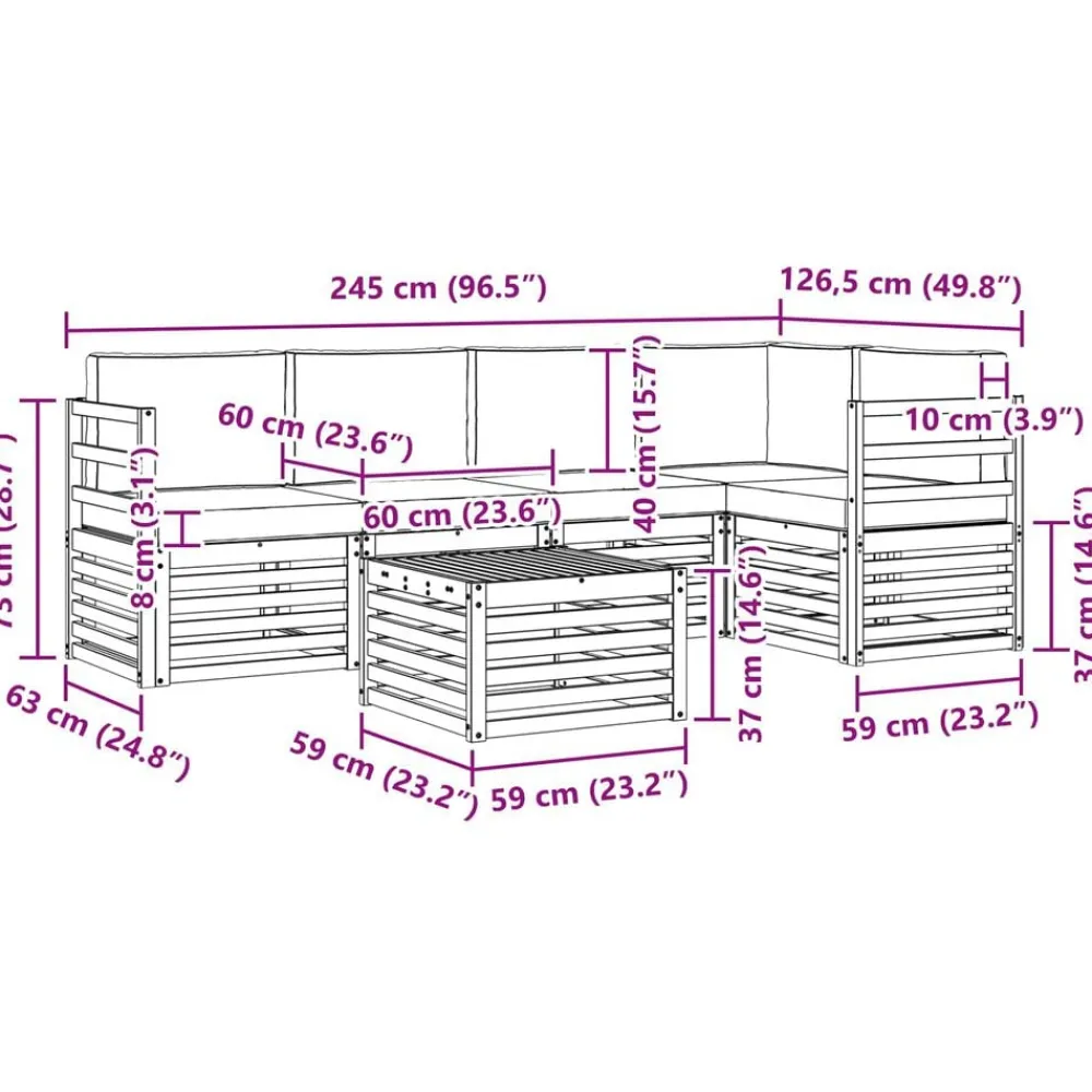 vidaXL Conjuntos De Muebles-Conjunto de Sofá Seccional con cojín 6 pcs