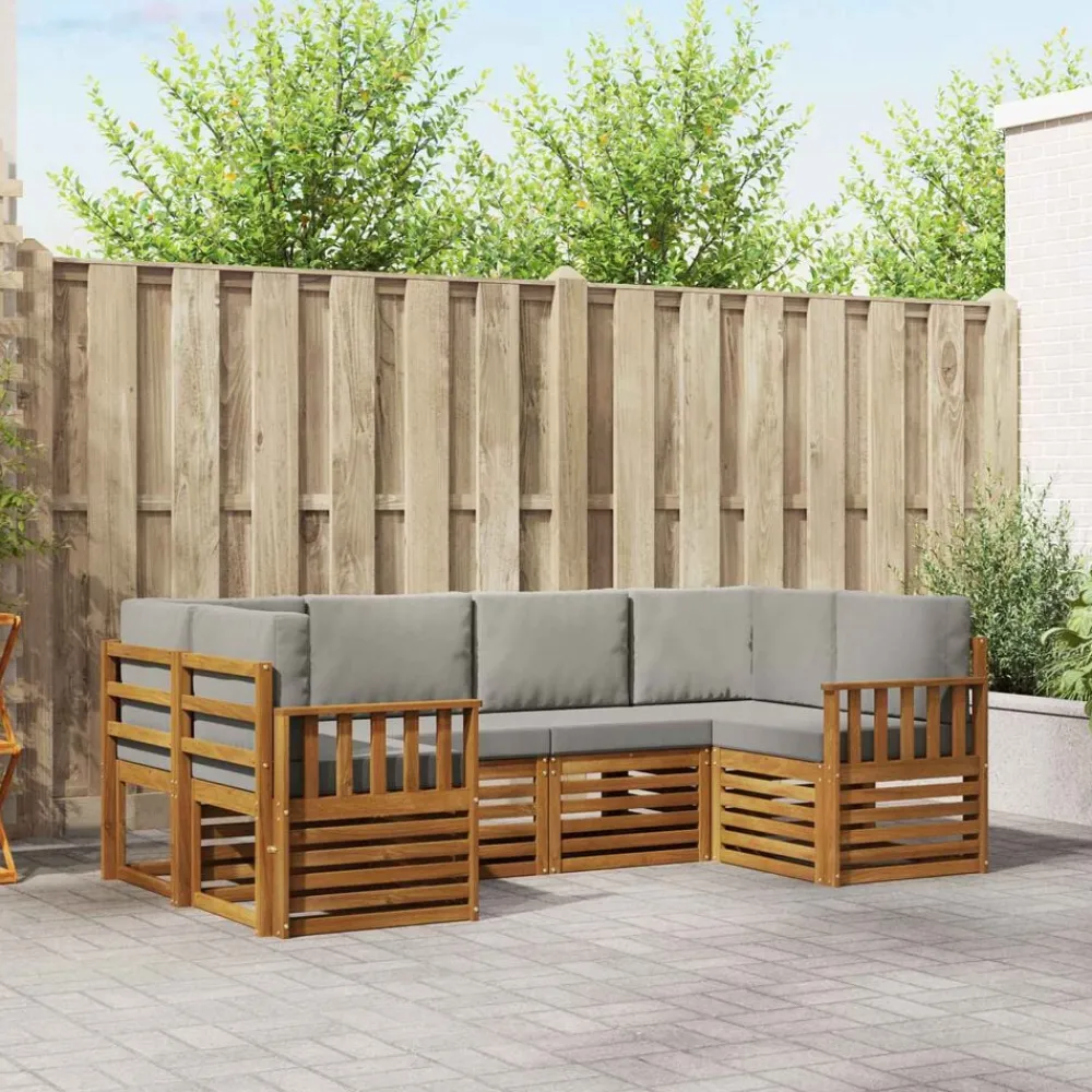 vidaXL Conjuntos De Muebles-Conjunto de Sofá Seccional con cojín 6 pcs Gris Natural y Claro