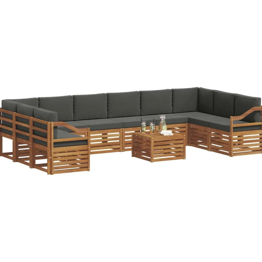 vidaXL Conjunto de Sofá Seccional con cojín 11 pcs Natural y antracita Best