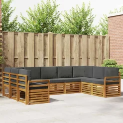 vidaXL Conjunto de Sofá Seccional con cojín 9 pcs Natural y antracita Outlet