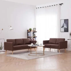 vidaXL Conjunto de sofás 2 piezas tela marrón Marr&oacute;n Clearance