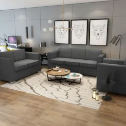 vidaXL Sofás-Conjunto de sofás 3 unidades tela