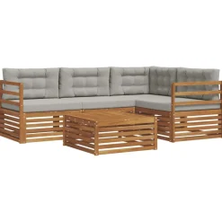 vidaXL Conjunto de sofás de exterior 5 pcs Gris Natural y Claro Gris claro y natural Sale