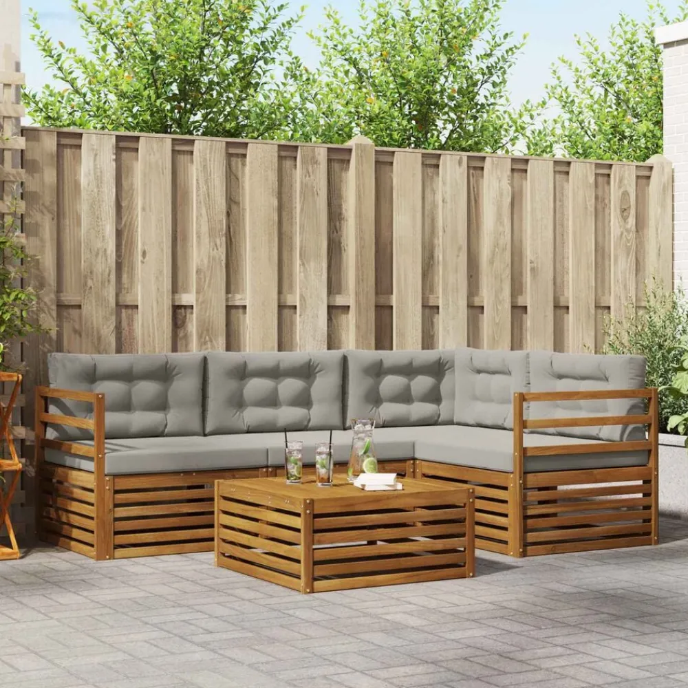 vidaXL Conjunto de sofás de exterior 5 pcs Gris Natural y Claro Gris claro y natural Sale