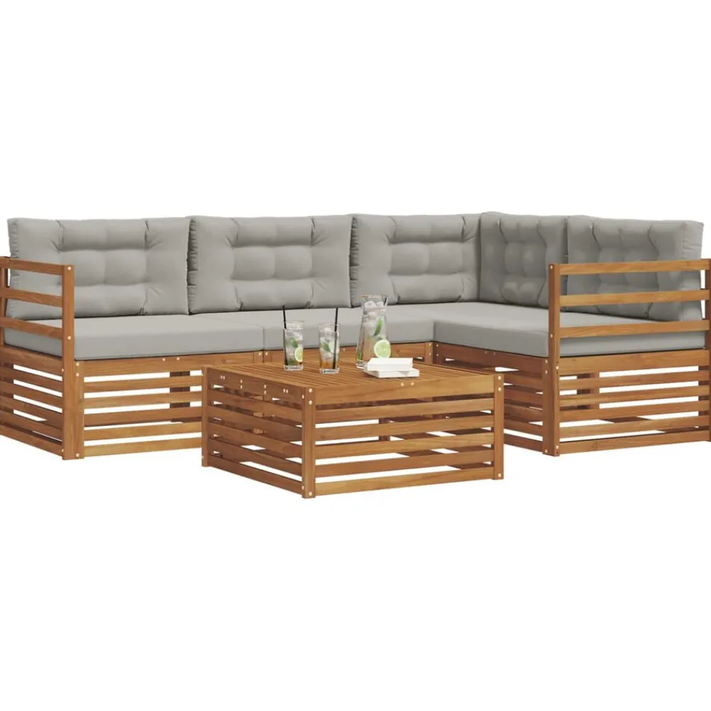 vidaXL Conjunto de sofás de exterior 5 pcs Gris Natural y Claro Gris claro y natural Sale