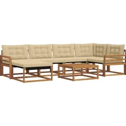 vidaXL Conjunto de sofás de exterior con cojín 19 pcs Natural y beige Discount