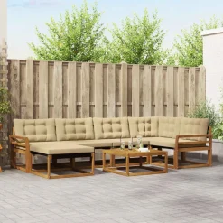 vidaXL Conjunto de sofás de exterior con cojín 19 pcs Natural y beige Discount