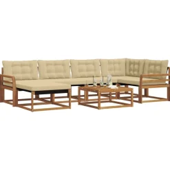 vidaXL Conjunto de sofás de exterior con cojín 19 pcs Natural y beige Discount