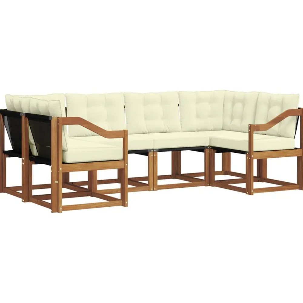 vidaXL Conjunto de sofás de exterior con cojín 6 pcs Natural y crema Outlet