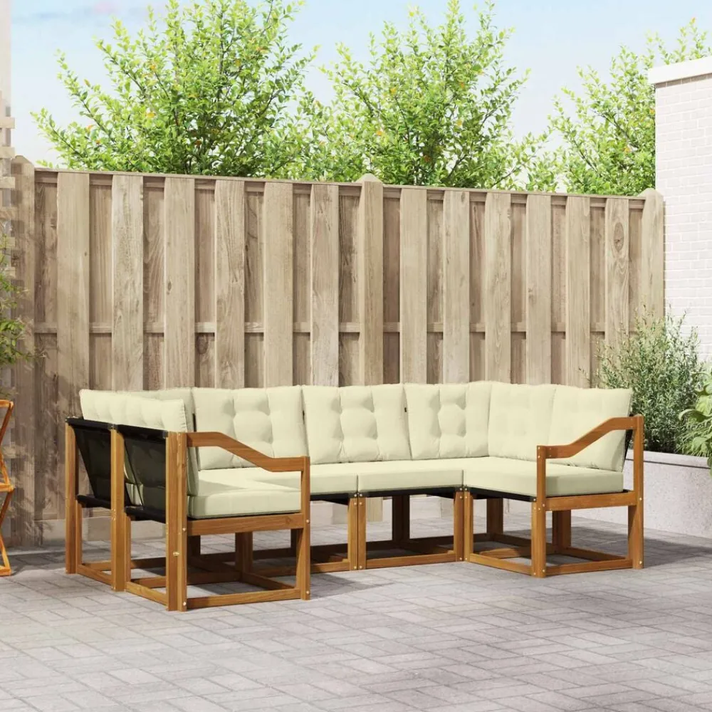 vidaXL Conjunto de sofás de exterior con cojín 6 pcs Natural y crema Outlet