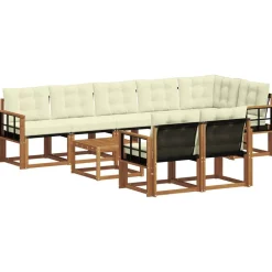 vidaXL Conjunto de sofás de exterior con cojín 9 pcs Natural y crema Hot