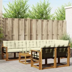 vidaXL Conjunto de sofás de exterior con cojín 9 pcs Natural y crema Hot
