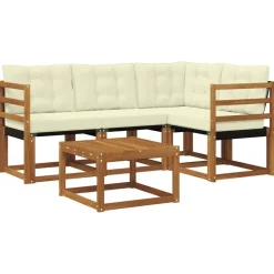 vidaXL Conjunto de sofás de exterior con cojín 5 pcs Natural y beige Outlet