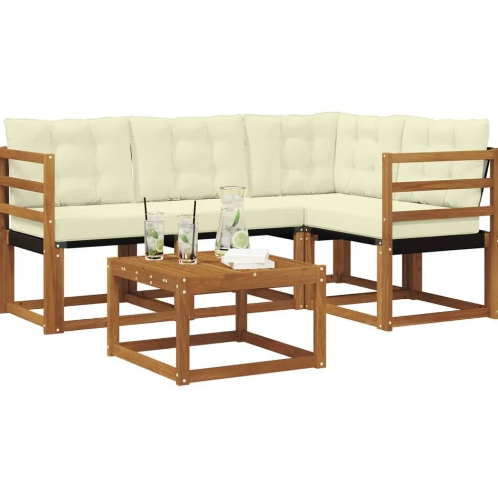 vidaXL Conjunto de sofás de exterior con cojín 5 pcs Natural y beige Outlet
