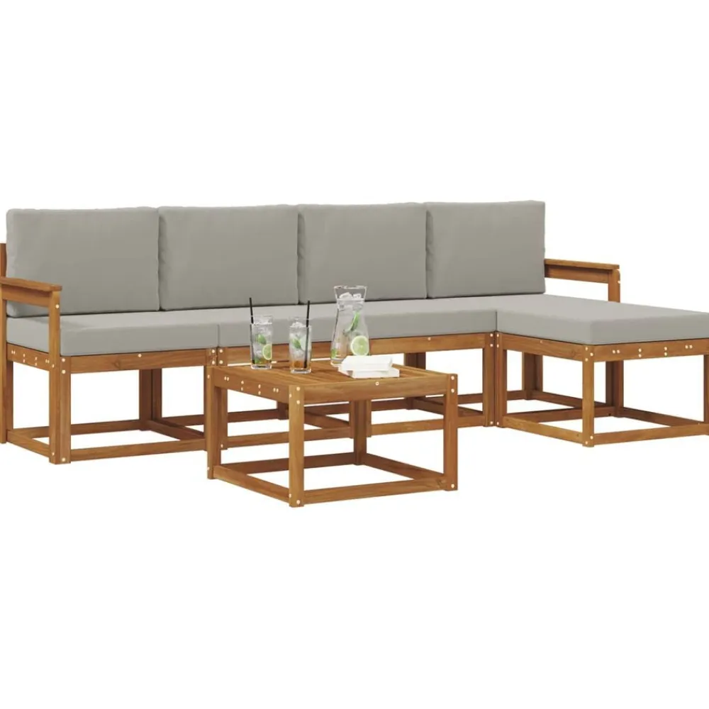 vidaXL Conjuntos De Muebles-Conjunto de sofás de exterior 6 pcs Gris Natural y Claro