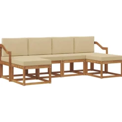 vidaXL Conjunto de sofás de exterior con cojín 6 pcs Natural y beige Clearance