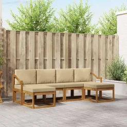 vidaXL Conjunto de sofás de exterior con cojín 6 pcs Natural y beige Clearance